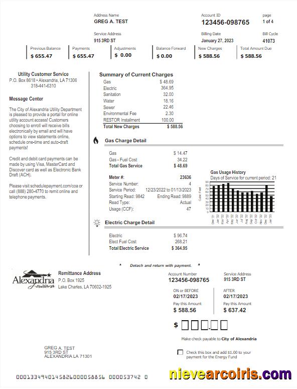 USA ALEXANDRIA utility bill